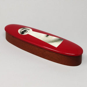 1990s Astonishing Red Fornasetti Wood Box signed Fornasetti. Made in Italy Madinteriorart by Maden
