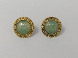 1940s Vintage French Round Green Lucite Clip On Earrings Madinteriorartshop by Maden