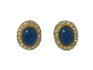 1940s Vintage Oval Blue Rhinestone and Lucite Clip On Earrings Madinteriorartshop by Maden