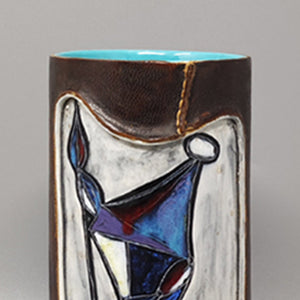1950s Gorgeous Marcello Fantoni Ceramic Vase Encased in Leather. Made in Italy Madinteriorartshop by Maden
