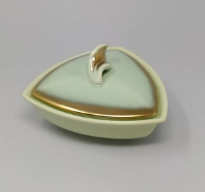 1950s Vintage French Stunnig Ceramic Box in Gold and Aquamarine colors Madinteriorartshop by Maden