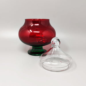 1960s Astonishing Red and Green Jar in Empoli Glass by Rossini. Made in Italy Madinteriorart by Maden