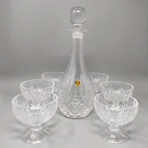 1960s Elegant Italian Mid Century Vintage Crystal Decanter with 6 Crystal Glasses Madinteriorart by Maden