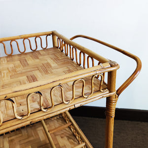 1960s Gorgeous Bamboo & Rattan Serving Bar Cart Trolley by Franco Albini. Made in Italy Madinteriorart by Maden