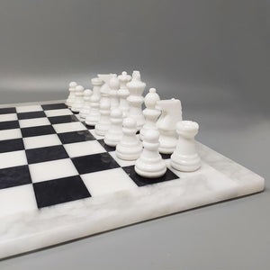 1960s Gorgeous Black and White Chess Set in Volterra Alabaster Handmade. Made in Italy Madinteriorart by Maden