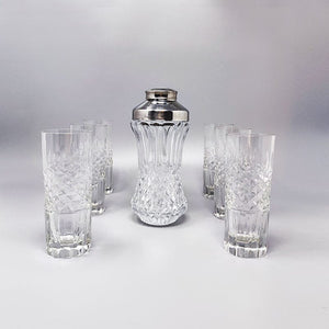 1960s Gorgeous Bohemian Cut Glass Cocktail Shaker With Six Glasses. Made in Italy Madinteriorart by Maden