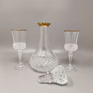1960s Gorgeous Crystal Decanter with 2 Crystal Glasses. Made in Italy Madinteriorart by Maden
