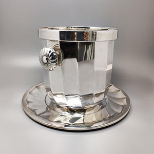 1960s Gorgeous Ice Bucket With Plate in Silver Plated by Ricci for Marengo. Made in Italy Madinteriorart by Maden