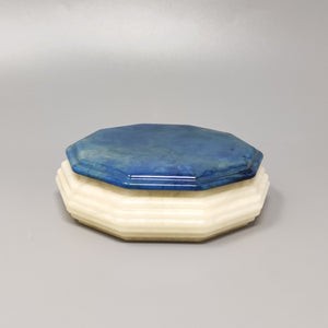 1960s Gorgeous Octagonal Blue and White Box in Alabaster. Made in Italy Madinteriorart by Maden