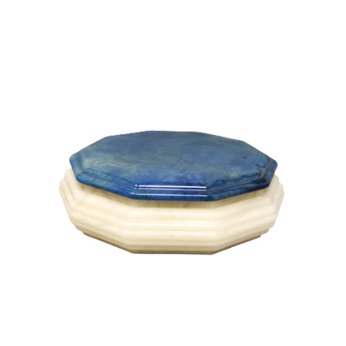 1960s Gorgeous Octagonal Blue and White Box in Alabaster. Made in Italy Madinteriorart by Maden