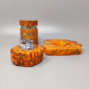 1960s Gorgeous Orange Alabaster Smoking Set by Romano Bianchi. Made in Italy Madinteriorart by Maden