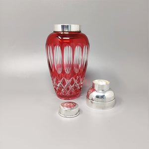 1960s Gorgeous Red Bohemian Cut Crystal Glass Cocktail Shaker. Made in Italy Madinteriorart by Maden