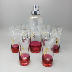 1960s Stunning Cocktail Shaker Set with Six Glasses. Made in Italy Madinteriorart by Maden