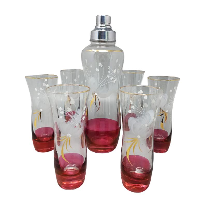 1960s Stunning Cocktail Shaker Set with Six Glasses. Made in Italy Madinteriorart by Maden