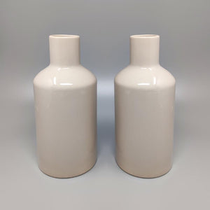 1970s Amazing Pair of Vases in Ceramic by F.lli Brambilla in Beige Color. Made in Italy Madinteriorartshop by Maden