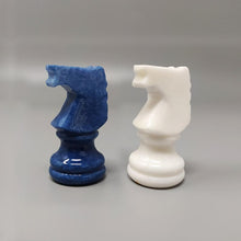Load image into Gallery viewer, 1970s Elegant Blue and White Chess Set in Volterra Alabaster Handmade. Made in Italy Madinteriorart by Maden
