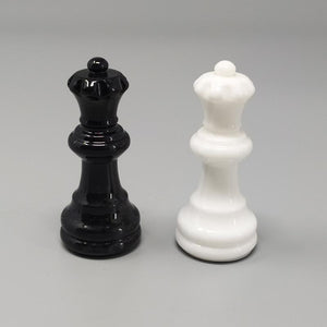 1970s Gorgeous Black and White Chess Set in Volterra Alabaster Handmade Made in Italy Madinteriorart by Maden