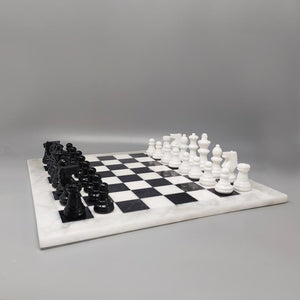 1970s Gorgeous Black and White Chess Set in Volterra Alabaster Handmade Made in Italy Madinteriorart by Maden