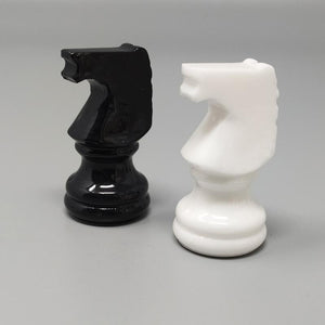 1970s Gorgeous Black and White Chess Set in Volterra Alabaster Handmade Made in Italy Madinteriorart by Maden