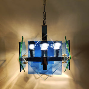1970s Gorgeous Blue and Green Pendant Lamp from Veca by Fontana Arte. Made in Italy Madinteriorart by Maden