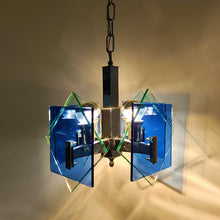 Load image into Gallery viewer, 1970s Gorgeous Blue and Green Pendant Lamp from Veca by Fontana Arte. Made in Italy Madinteriorart by Maden
