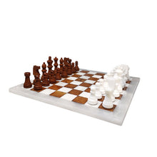 Load image into Gallery viewer, 1970s Gorgeous Brown and White Chess Set in Volterra Alabaster Handmade Made in Italy Madinteriorart by Maden
