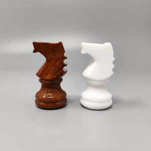 1970s Gorgeous Brown and White Chess Set in Volterra Alabaster Handmade Made in Italy Madinteriorart by Maden