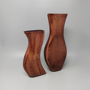 1970s Gorgeous Brown Pair of Vases in Metal. Made in Italy Madinteriorart by Maden