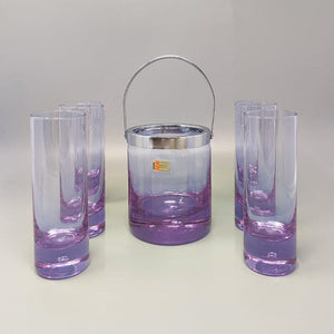 1970s Gorgeous Crystal Ice Bucket with 4 Glasses by Ivat. Made in Italy Madinteriorart by Maden