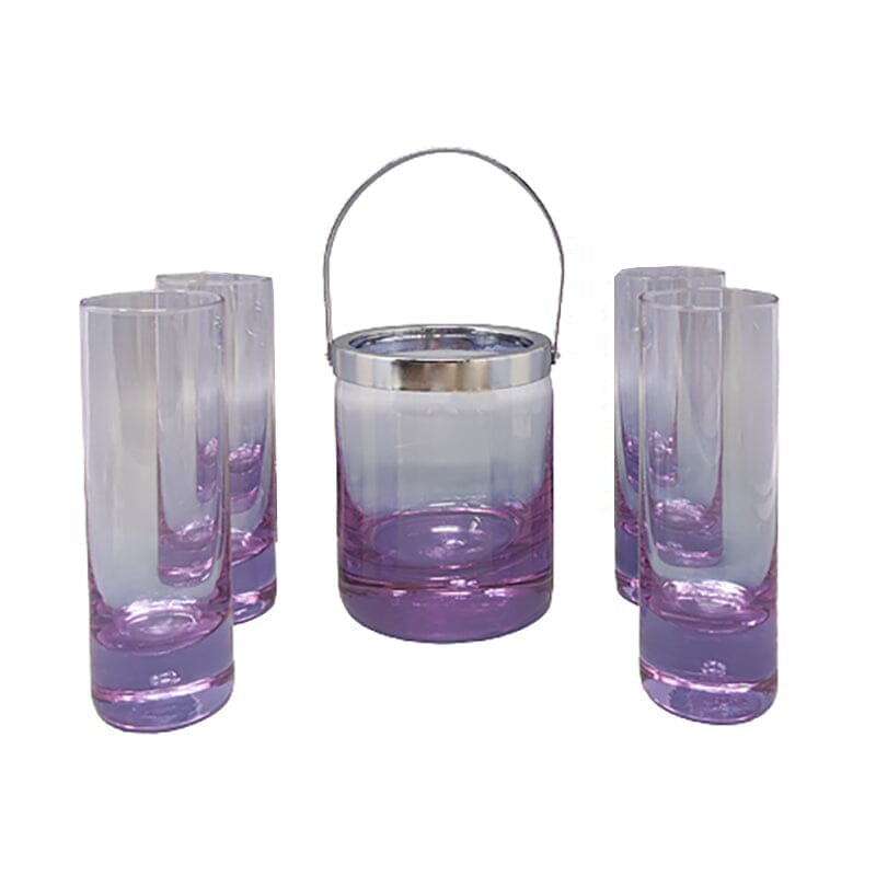 1970s Gorgeous Crystal Ice Bucket with 4 Glasses by Ivat. Made in Italy Madinteriorart by Maden