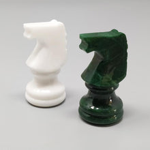 Load image into Gallery viewer, 1970s Gorgeous Green and White Chess Set in Volterra Alabaster Handmade Made in Italy Madinteriorart by Maden
