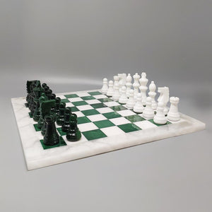1970s Gorgeous Green and White Chess Set in Volterra Alabaster Handmade Made in Italy Madinteriorart by Maden