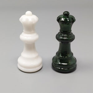 1970s Gorgeous Green and White Chess Set in Volterra Alabaster Handmade Made in Italy Madinteriorart by Maden