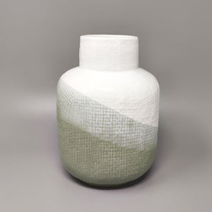 1970s Gorgeous Green And White Vase in Ceramic by F.lli Brambilla. Made in Italy Madinteriorartshop by Maden