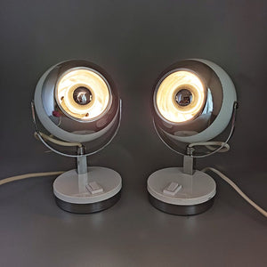 1970s Gorgeous Pair of White Eyeball Table Lamps by Veneta Lumi. Made in Italy Madinteriorart by Maden