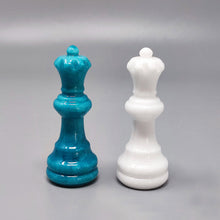 Load image into Gallery viewer, 1970s Gorgeous Turquoise and White Chess Set in Volterra Alabaster Handmade Made in Italy Madinteriorart by Maden
