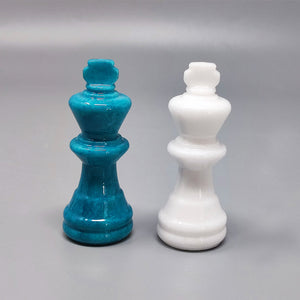 1970s Gorgeous Turquoise and White Chess Set in Volterra Alabaster Handmade Made in Italy Madinteriorart by Maden