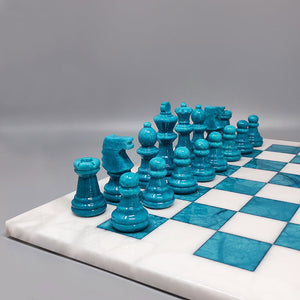 1970s Gorgeous Turquoise and White Chess Set in Volterra Alabaster Handmade Made in Italy Madinteriorart by Maden
