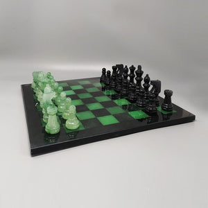 1970s Stunning Black and Green Chess Set in Volterra Alabaster Handmade Made in Italy Madinteriorart by Maden