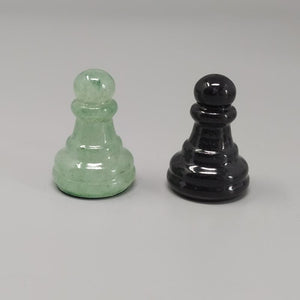 1970s Stunning Black and Green Chess Set in Volterra Alabaster Handmade Made in Italy Madinteriorart by Maden