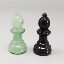 Load image into Gallery viewer, 1970s Stunning Black and Green Chess Set in Volterra Alabaster Handmade Made in Italy Madinteriorart by Maden
