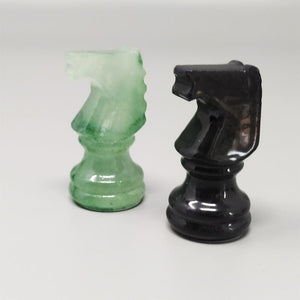 1970s Stunning Black and Green Chess Set in Volterra Alabaster Handmade Made in Italy Madinteriorart by Maden