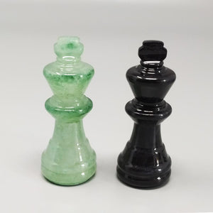 1970s Stunning Black and Green Chess Set in Volterra Alabaster Handmade Made in Italy Madinteriorart by Maden