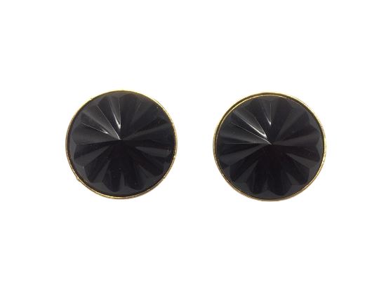 1970s Stunning Black Lucite Round Clip On Earrings Madinteriorartshop by Maden