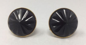 1970s Stunning Black Lucite Round Clip On Earrings Madinteriorartshop by Maden