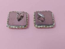 Load image into Gallery viewer, 1980s Vintage Leather Square Gold and White Clip On Earrings Madinteriorartshop by Maden
