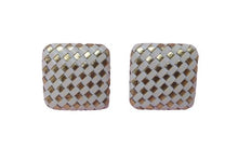 Load image into Gallery viewer, 1980s Vintage Leather Square Gold and White Clip On Earrings Madinteriorartshop by Maden
