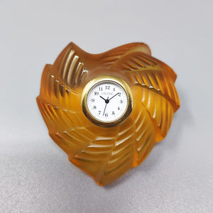 1990s Astonishing Amber Clock by Lalique in Crystal. Made in France Madinteriorart by Maden