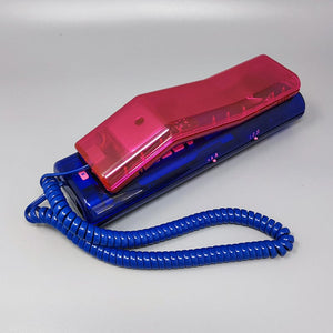1990s Gorgeous Pink and Blue Swatch Twin Phone "Deluxe" With The Original Box. Memphis Style Madinteriorartshop by Maden